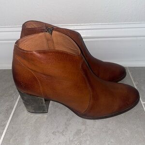 Frye Cognac Leather Ankle Booties
